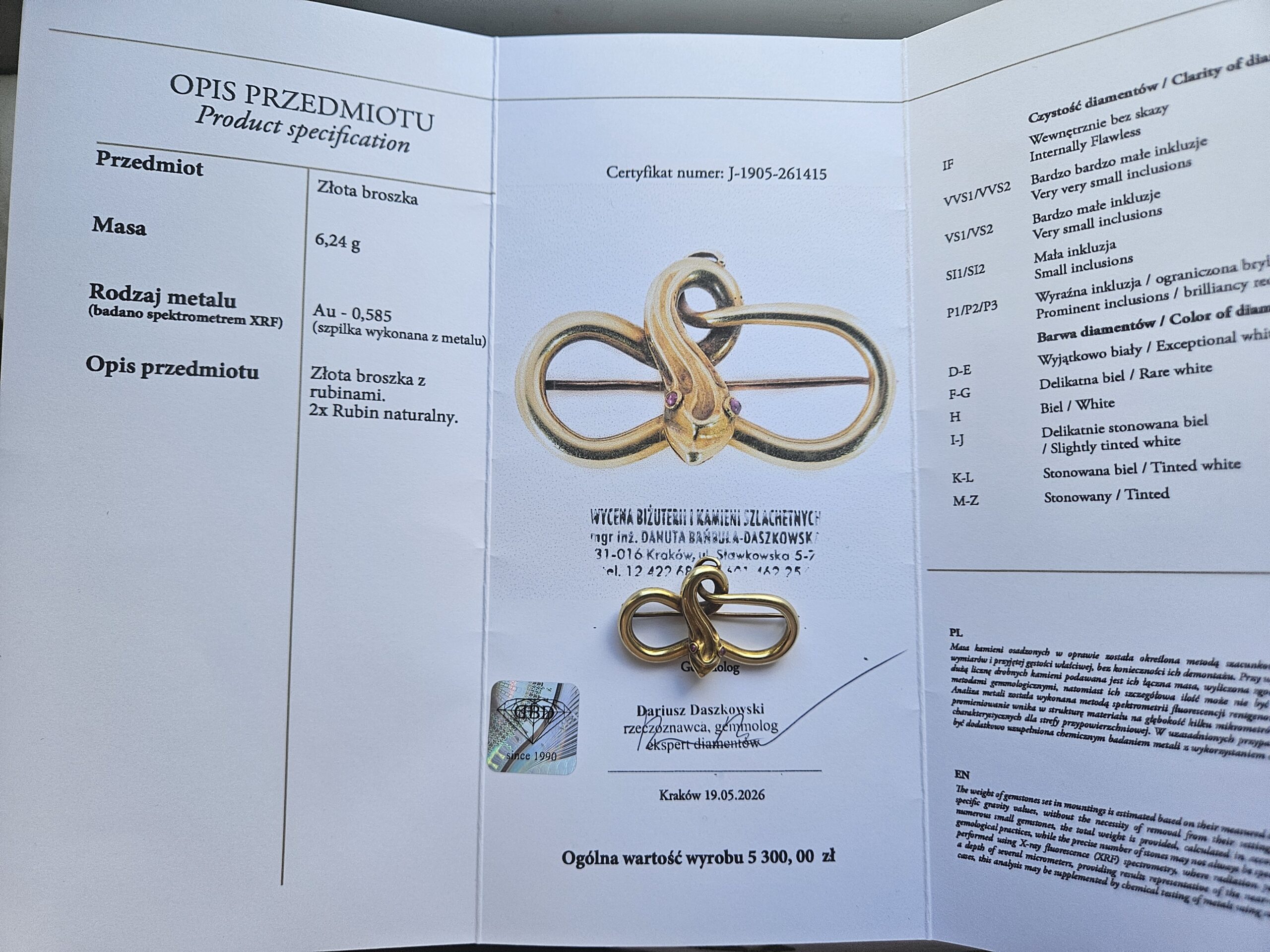 Antyczna unikalna wiktorianska broszka zawieszka wąż z naturalnymi rubinami - obrazek 4